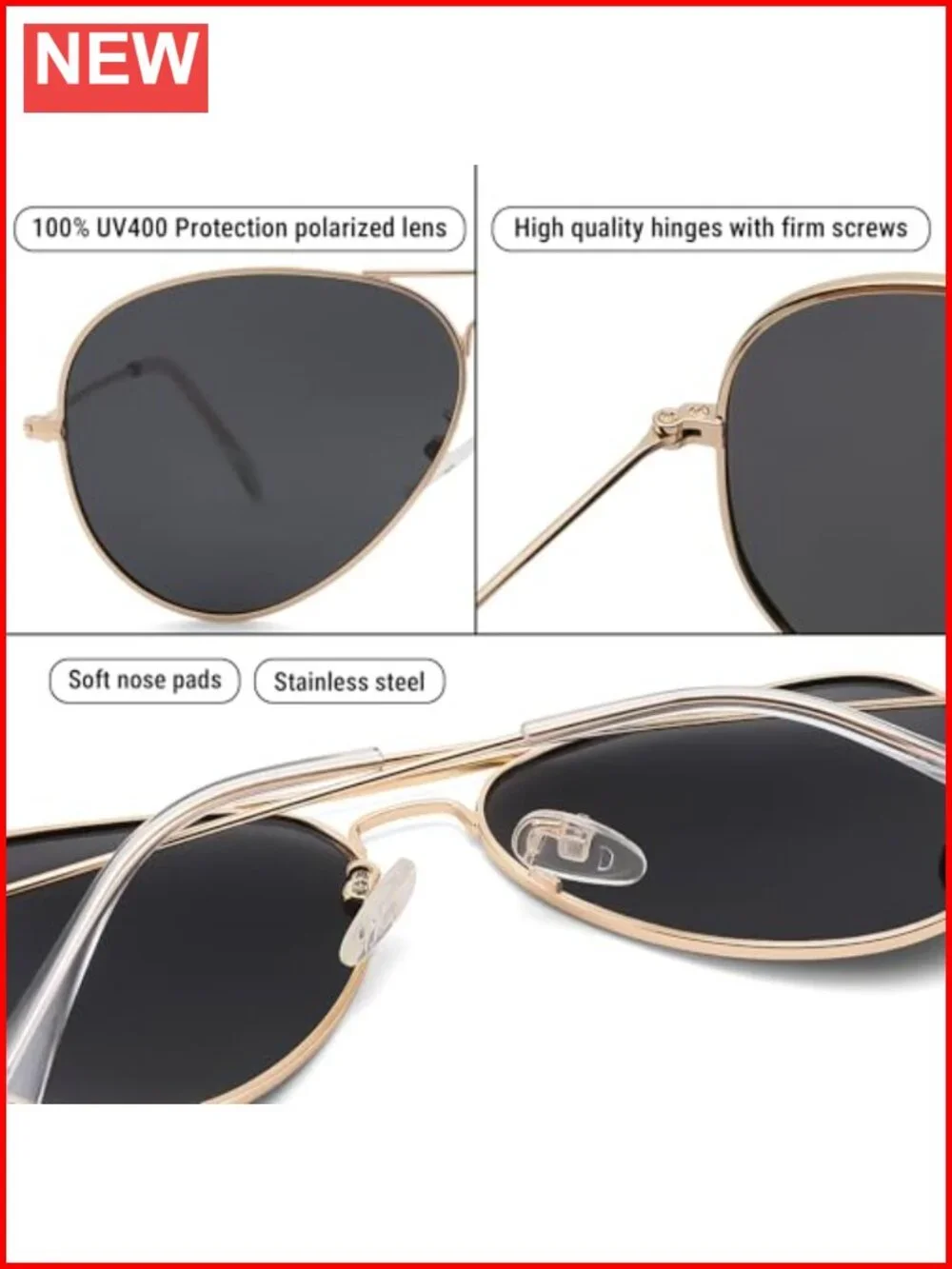 Classic Polarized Aviator Sunglasses UV400 Protection Metal Frame